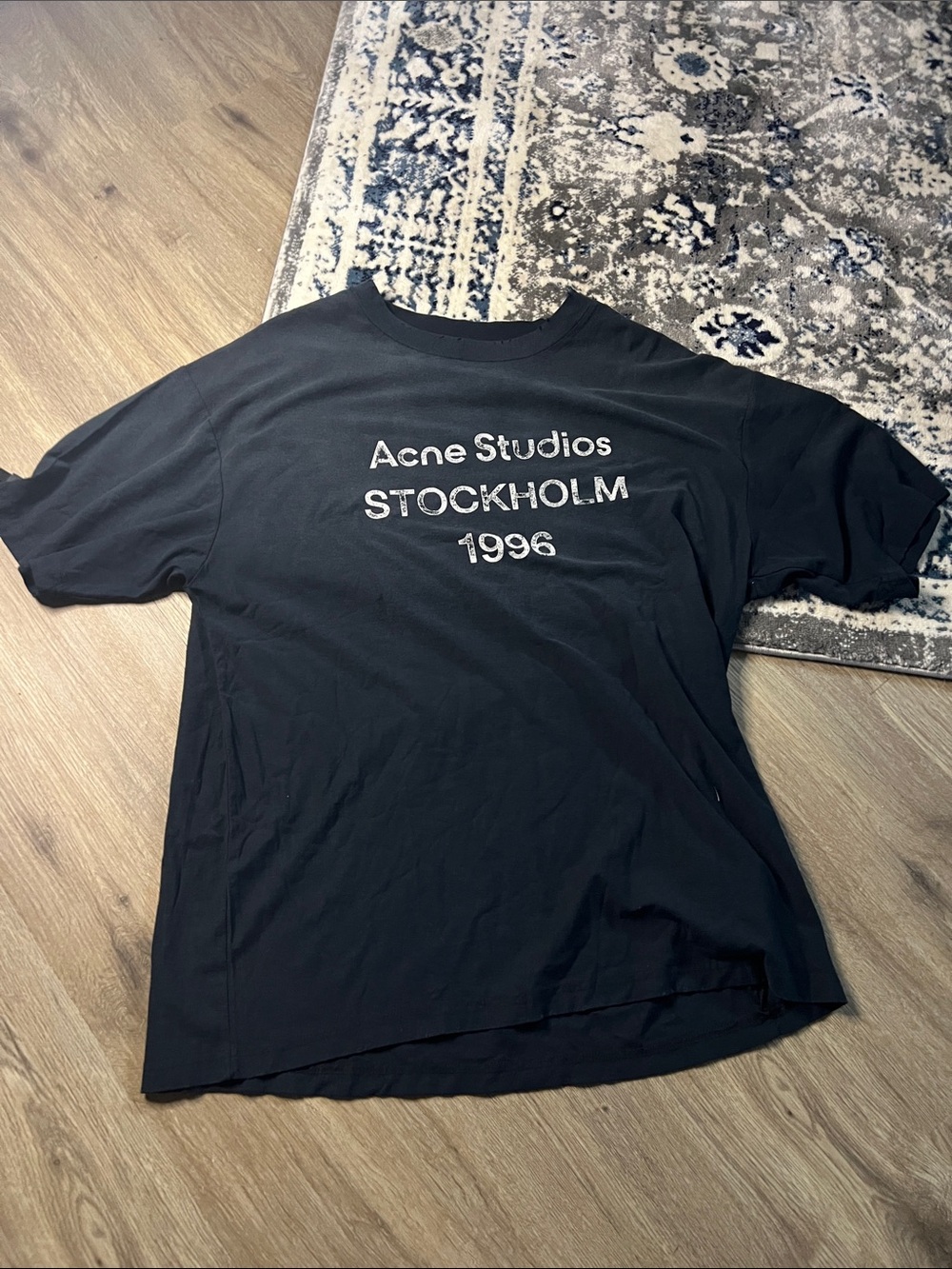 Acne Studios Black Tee with White Stockholm 1996 Logo